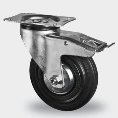 Roulette pivotante avec frein D. 125 mm à platine 105 x 85 mm charge max. 200 kg - 0095884900 - Tente