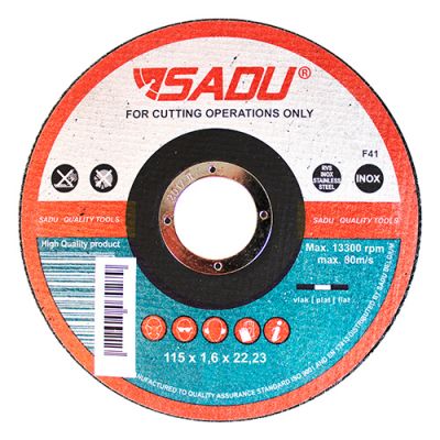 Disque à tronçonner MP AT 46 D. 115 x 1,6 x 22,23 mm - Acier inoxydable / Métal - 010341B - Sadu