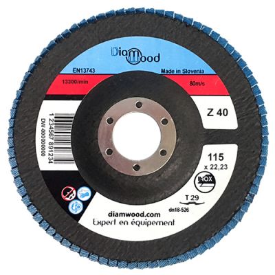 Disque/plateau bombé à lamelles zirconium D. 115 x 22,23 mm Gr 40 pour INOX, ACIER - fixtout