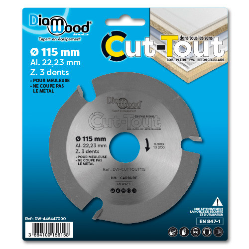 Disque à sculpter HM CUT-TOUT D. 115 x Al. 22,23 x ép. 2.8/2.2 mm x Z3 pour bois, plâtre, PVC - fixtout Disque à sculpter HM CUT-TOUT D. 115 x Al. 22,23 x ép. 2.8/2.2 mm x Z3 pour bois, plâtre, PVC - fixtout
