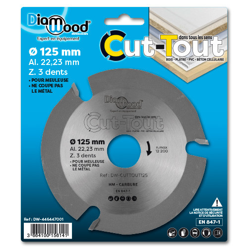 Disque à sculpter HM CUT-TOUT D. 125 x Al. 22,23 x ép. 2.8/2.2 mm x Z3 pour bois, plâtre, PVC - fixtout Disque à sculpter HM CUT-TOUT D. 125 x Al. 22,23 x ép. 2.8/2.2 mm x Z3 pour bois, plâtre, PVC - fixtout