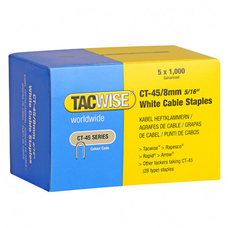 Boîte de 5000 agrafes pour câble type CT45 L. 8 mm blanches - TA-0980 - Tacwise