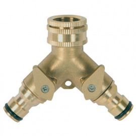 Nez de robinet laiton fil. 3/4" avec 2 sorties raccord rapide + robinet arrêt - PRA/RLB.4208 - Ribiland