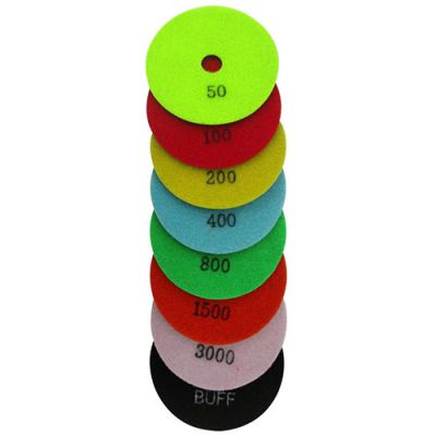Lot de 8 pads de polissage diamantés à sec auto-agrippant D.100 mm - Granit, marbre, pierre naturelle - fixtout Platinum