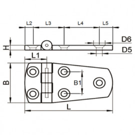 Charnière disymètrique polie L. 38 x l. 57 mm. INOX A4 - Fixtout