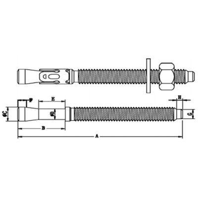 5 goujons d'ancrage M6 x Lt 80 mm. Epaisseur à fixer 22 mm. INOX A2 - Fixtout