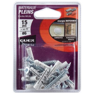 Sachet 15 chevilles nylon + VIS TF D. 6 x 30 mm - 101219000 - Guex