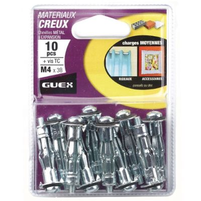 Lot de 10 chevilles métal à expansion D. 4 x 38 mm + vis TC - 111203000 - Guex