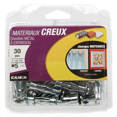 Sachet 30 chevilles métal à expansion D. 5 x 37 mm + vis TC - 111212000 - Guex