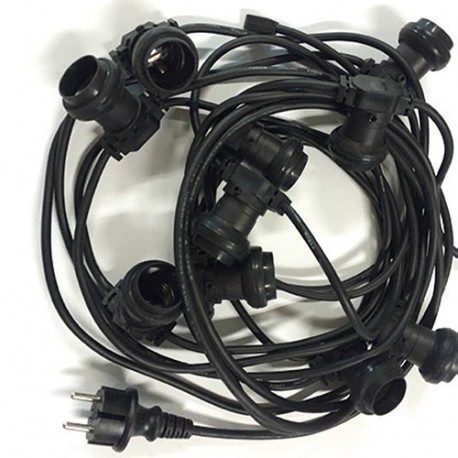 Guirlande type guinguette 10M de 10 douilles E27 et câble noir H07RN-F 2x1,5mm2 IP44 230V - 600878 - Fox Light