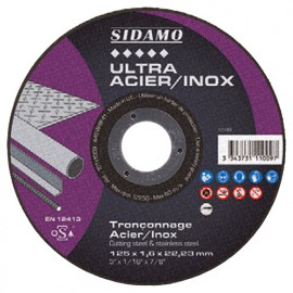 Disque à tronçonner ULTRA ACIER INOX D. 125 x 1,6 x Al. 22,23 mm - Acier, Inox - 10111009 - Sidamo