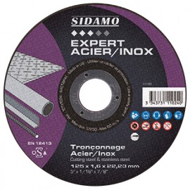 Lot de 5 disques à tronçonner EXPERT ACIER INOX D. 125 x 1,6 x Al. 22,23 mm + 1 disque offert - Acier, Inox - 10111083 - Sidamo