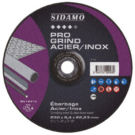 Disque à ébarber PRO GRIND ACIER INOX D. 125 x 6,4 x Al. 22,23 mm - Acier, Inox - 10222002 - Sidamo