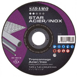 25 disques à tronçonner STAR ACIER INOX D. 115 x 1,6 x Al. 22,23 mm - Acier, Inox - 10111032 - Sidamo