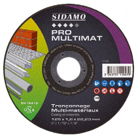 25 disques à tronçonner PRO MULTIMAT D. 125 x 1,6 x Al. 22,23 mm - Multi-matériaux - 10111047 - Sidamo