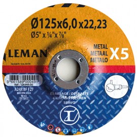 5 disques à ébarber métal à moyeu déporté - D. 115 x Al. 22,23 x Ep. 6 mm - 116049.05 - Leman
