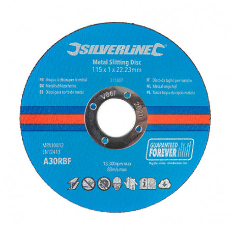 10 disques à tronçonner D. 115 x 1 x 22,23 mm Métal - 315807 - Silverline