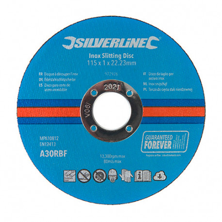10 disques à tronçonner D. 115 x 1 x 22,23 mm Inox - 972926 - Silverline