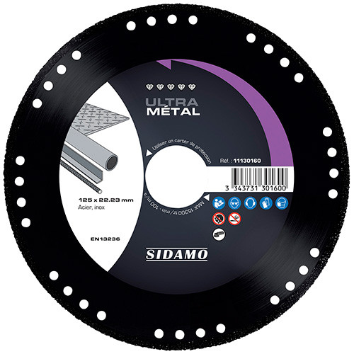 Disque diamant ULTRA METAL D. 125 x Ht 3 x Al. 22,23 mm. Inox, acier