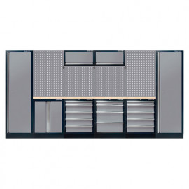 Mobilier d'atelier complet gris - 19 pièces - 3 930 x 2 000 x 460 mm