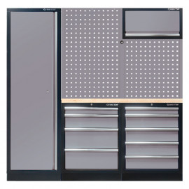 Mobilier d'atelier complet gris option droite - 10 pièces - 1 965 x 2 000 x 460 mm