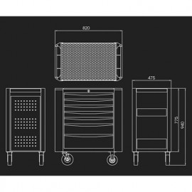 Servante d'atelier vide BUMPER Grise - 7 tiroirs - 820 x 475 x 940 mm