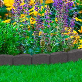 Bordure de jardin flexible 122 x 7 x H. 8 cm, gris, caoutchouc + 4 piquets de fixation