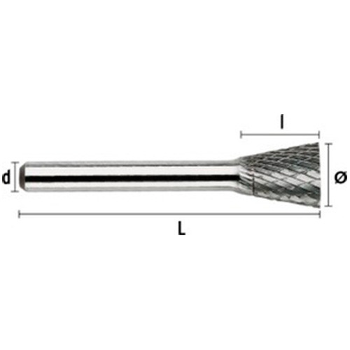 Fraise métal rotative Cône inverse D. 6 x Lt. 50 x lu. 7 x di. 6 mm
