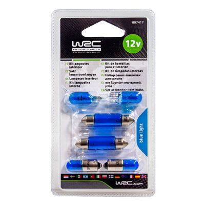 Kit 6 ampoules intérieur voiture - Bleues - 12 V - 2 x W5W - 2 x T4W - 2 x C5W - WRC