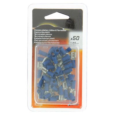 Assortiment de 50 cosses Mâles - plates + femelles - isolées bleues - XL Tech