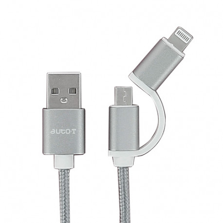 Câble plat 2 en 1 : micro-USB - IPhone 5 - 6 - Auto-T