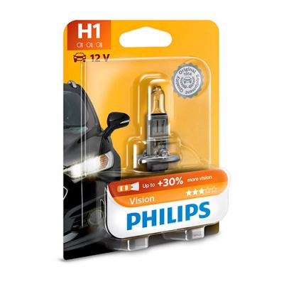 Ampoule Vision H1 - 12 V - P14,5s - 55W - Feux de route - Feux de croisement - Feux antibrouillard - Philips