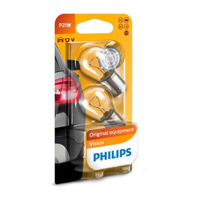 2 Ampoules Vision P21W - 12 V - BA15s - 21W - Clignotant - Stop - Feux de route - Feux antibrouillard - Feux de recul - Philips