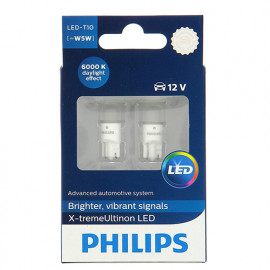 2 Ampoules LED W5W - 12 V - W2,1x9,5d - 5W - Clignotant - Plafonnier - Feux de route - Feux de croisement - Philips