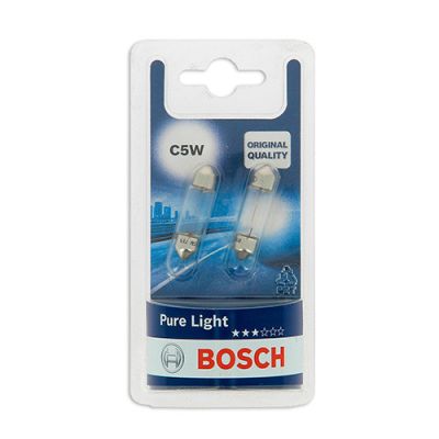 2 Ampoules Pure light C5W - 12 V - SV8,5 - 5W - Eclairage de plaque - Plafonnier - Boîte à gants - Coffre - Bosch