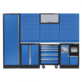 Mobilier d'atelier complet Noir - Bleu - Inox - 13 pcs
