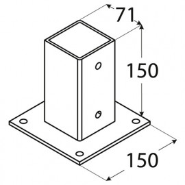 Pied de poteau carré zingé à visser - 71 x 150 x 2 mm