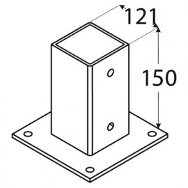 Pied de poteau carré zingé à visser - 121 x 180 x 2 mm