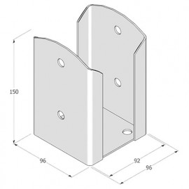 Pied de poteau fendu carré galvanisé à visser - Vis de fixation invisibles - 92 x 150 x 2,0 mm