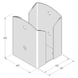 Pied de poteau fendu carré galvanisé à visser - Vis de fixation invisibles - 102 x 150 x 2,5 mm