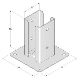 Pied de poteau fendu carré galvanisé à visser - 72 x 150 x 2,0 mm