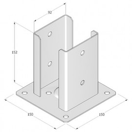 Pied de poteau fendu carré galvanisé à visser - 92 x 150 x 2,0 mm