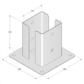 Pied de poteau fendu carré galvanisé à visser - 102 x 150 x 2,5 mm