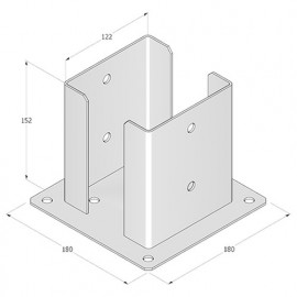 Pied de poteau fendu carré galvanisé à visser - 122 x 150 x 2,5 mm