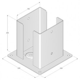 Pied de poteau fendu carré galvanisé à visser - 152 x 200 x 3,0 mm