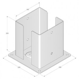 Pied de poteau fendu carré galvanisé à visser - 162 x 200 x 3,0 mm