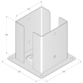 Pied de poteau fendu carré galvanisé à visser - 202 x 200 x 3,0 mm