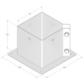 Pied de poteau fendu carré galvanisé à visser - Avec serrage sur un angle - 152 x 150 x 2,0 mm