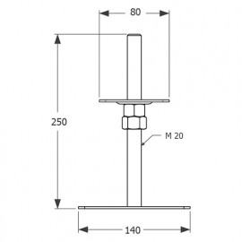 Embase Pied de poteau carrée réglable par vis galvanisé à visser - Fixation rectangulaire - 80 x 140 x 250 x 3,0 mm M20