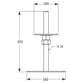 Embase Pied de poteau carrée réglable par vis galvanisé à visser - Fixation rectangulaire - 100 x 160 x 250 x 3,0 mm M20